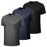 BOOJO 3 Pack Workout Mens Shirts - Quick Dry Causal Moisture Wicking Work Gym Athletic Short Sleeve for Basketball Running