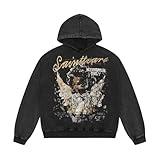 DONCARE Unisex Angel Graphic Printing 3D Cotton Hoodie Pullover Sweatshirt Vintage Heavyweight Hip Hop Hoodies