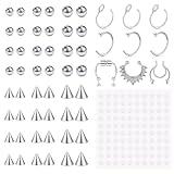 JFORYOU Fake Lip Labret Studs Replacement Balls Spike with 100pcs Sticker Non-Piercing Fake Nose Rings Hoop Body Jewelry 3mm 4mm 5mm