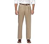 Haggar Men's Premium No Iron Khaki Classic Fit Pleat Front Casual Pant (Regular and Big & Tall Sizes), 42W x 30L