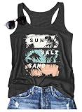 Women Sun Salt Sand Vintage Graphic Racerback Tank Tops Summer Beach Sleeveless O-Neck Vacation Casual Shirt Cami