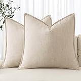 MIULEE Decorative Linen Pillow Covers 18x18 Inch Natural Beige ​Boho Farmhouse​ ​Neutral Couch Throw Pillows for Bed Pack of 2 Accent Modern Pillowcase Sofa Livingroom Home Decor