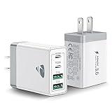 [2-Pack] USB C Wall Charger, 40W Fast USB C Charger Block, 4-Port PD Power Adapter + QC Wall Plug Multiport Type C Charging Block Cube Compatible with iPhone 16 15 14 13 12 11 Pro Max XR XS 8, Samsung