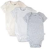 HonestBaby Multipack Short Sleeve Bodysuits One-Piece 100% Organic Cotton for Infant Baby Boys, Girls, Unisex, 3-Pack Natural Ombre, Newborn