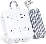 6Ft Surge Protector Power Strip with USB C, HANYCONY Extension Cord with 8 Outlets(2.2 IN) 4 USB Ports(2 USB C), Flat Plug, Wall Mount, 3 Side Outlet Extender for Home Dorm Room Essentials, ETL Listed
