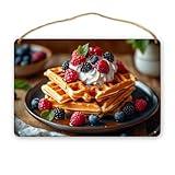CDSASHCA Trendy Waffle with Berries Wooden Sign 12x8 Inch, Hanging Art for Social Media Kitchens, Great for Home Decor Enthusiasts Loving Trends, Adds Food Cool