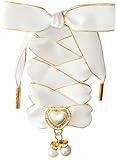 TOPPING STYLE Fashionable Ribbon Shoe Laces with Bling Pearl Charms for Girls & Women (01 Satin White- Gold, 51" Inch (130CM))