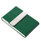 JuneLsy Business Card Holder Case - Professional PU Leather Metal Name Card Holder Pocket Business Card Carrier for Men & Women with Magnetic Shut (S-Dark green)