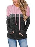 MixShe Sweatshirts Color Block Ribbed Knit Hoodie Pullover Long Sleeve Lightpink Gray Darkgray XX-Large