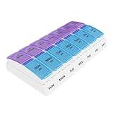 EZY DOSE Weekly (7-Day) AM/PM Pill Case, Medicine Planner, Vitamin Organizer Box, Small Pop-out Compartments, 2 Times a Day, Blue and Purple Lids, BPA Free