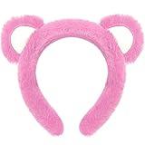 Wittocs Pink Bear Ears Headband Plush Bear Ear Headwears for Women Girls Makeup Headband Cute Fashion Fluffy Soft Face Washing Headbands New Year Christmas Valentines Day Hair Hoop