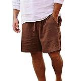 Muscularfit Prime of Day Deals Today 2024 Men Mens Shorts Summer Casual Cotton Linen Shorts Drawstring Elastic Waist Beach Shorts with Pockets Outdoor Fashion Mens Golf Shorts Brown XL