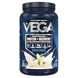Vega Sport Vegan Protein Powder + Recovery - 30g Plant Based Protein per Serving, Vanilla, 20 Servings, 5g BCAAs, Probiotics, NSF Certified, For Shakes & Smoothies, 1.8lbs (Packaging May Vary)