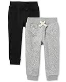 The Children's Place Baby Boys and Toddler Active Fleece Jogger Sweatpants Pants, Black/Smoke Gray 2 Pack, 12-18 Months US