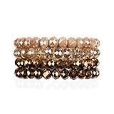 RIAH FASHION Bohemian Multi-Layer Beaded Stacking Bracelet - Versatile Stretch Strand Statement Wrap Slip-on Cuff Bangle Shiny Crystal Bead Metallic, USA Flag, Rainbow Pride (Sparkly Mix - Brown Mix)