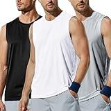 Haimont Men's Workout Tank Top Dry Fit UPF 50 Sleeveless Muscle Tee Shirts for Swim, Running, Beach, 3 Pack White/Black/Grey, XL