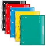 Mead Spiral Notebook, 5 Pack, 1 Subject, Wide Ruled Paper, Plastic Cover, 8" x 10-1/2", 100 Sheets per Notebook, Black, Yellow, Red, Blue and Green (930093)