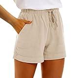 Casual Shorts for Women Linen Cotton Blend Tie-Waist High Waist Pockets for Bohemian Style and Summer Vacation Looks