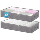 Mindful Design Under Bed Shoe Storage Organizer – Set of 2 Large Containers, Each Fit 12 Pairs of Shoes – Strong Zipper & Handles – Underbed Organizers for Kids & Adults