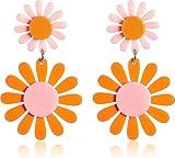 60s 70s Vintage Daisy Flower Earrings for Women Acrylic Retro Disco Hippie Earrings Boho Petal Layered Dangle Drop Earrings Jewelry Birthday Gift-C