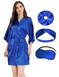 MORFORU Women Bride Bridesmaid Silky Satin Kimono Robe Solid Color Sleepwear for Wedding Party Getting Ready, Short (Royal Blue, Tag 2XL/3XL)