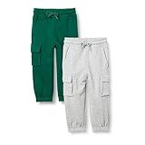 Amazon Essentials Unisex Kids' Cargo Jogger, Pack of 2, Light Grey Heather/Dark Green, Medium