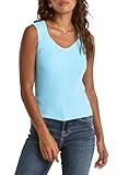 DEAR JOHN Women's Neomi Decollete Neck Tank Size X-Large Artic Sea Rib