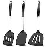 KLAQQED 3Pcs Silicone Spatula Set Heat Resistant Spatulas for Nonstick Cookware Fish Turner Plastic Spatulas Rubber Wok Spatula, Long Large Spatula Silicone Cooking Use Kitchen Utensils Set