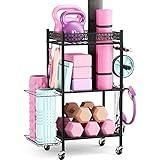 Yoga Mat Storage Rack, Home Gym Storage Rack, VOPEAK Workout Storage for Yoga Mat, Foam Roller, Equipment Gym Storage for Home Exercise and Fitness Gear (Metal)
