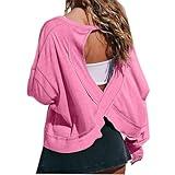 Last Minute Deals Today Sweatshirt for Women Trendy 2024 Long Sleeve Cutout Back Crewneck Solid Pullover Loose Casual Comfy Fall Outdoor Tops Blusa
