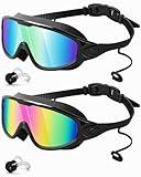 Rantizon Swim Goggles 2 Pack, Wide View Anti Fog&UV Swimming Goggles for Audlt, No Leaking Pool Accessories for Men Women Youth