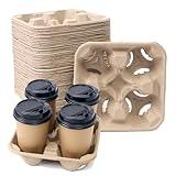 UBozeuiv 4-Cup Biodegradable Drink Carrier for Coffee, Bubble Tea & Soda - Heavy-Duty Cup Holder with Deeper Slots, Secures 8-32oz Cups for Takeout, Delivery, Restaurants (100 Pack)