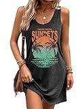 Summer Beach Tank Dress for Women Sunset Beach Vacation Clothes Sundresses Cruise Outfits Dark Grey M