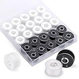 UzecPk Sewing Thread Kit, 25 Pcs Thread and Bobbin Set Sewing Machine Threads, Prewound Bobbins Size A SA156 Thread Sewing String Kit for Embroidery and Sewing Machines DIY 50yds/Spool (White/Black)