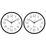 HIPPIH 2 Pack Silent Wall Clock, 10 Inch Non Ticking Quiet Digital Sweep Decorative Battery Operated Wall Clocks for Living Room Bedroom Kitchen School Office Decor, Black