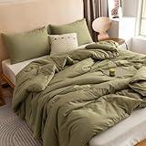 ROSGONIA Queen Comforter Set Olive Green, 3pcs Bedding Sets Queen (1 Boho Olive Comforter & 2 Pillowcases), All Season Lightweight Blanket Quilt