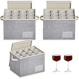 Lifewit 3 Pcs Wine Glass Storage Box with Dividers, Stackable Cationic Hard Shell Stemware Organizer Case 24 Cells, Foldable Dustproof Crystal Goblets Containers for Drinkware Moving, Light Grey