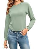 Totatuit Women Fall Long Sleeve Cropped T Shirts Loose Crewneck Crop Sweatshirts for Girls Students Comfort Color Plain Basic Tee Aesthetic Lime Green Samll