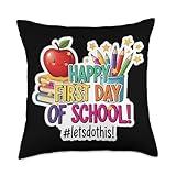 Happy First Day Of School #letsdothis New Student Teacher Throw Pillow