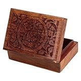 Ajuny Hand Crafted Wooden Decorative Jewelry Box - Tree Of Life Design Carved Multipurpose Handmade Treasure Chest Trinket Holder keepsake Storage Organiser Best Gift 7x5 Inch