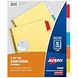 Avery Binder Dividers - 5-Tab Insertable Multicolor Big Tabs for Binders, 1 Set of Dividers (11109)