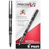 Pilot Precise V5 Rollerball Pens, Extra Fine Point 0.5 mm Black Pen, Black, Pack of 12