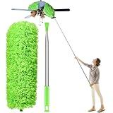 Dusters for Cleaning High Ceiling Fan, Newliton Microfiber Feather Duster with 30'' to 100'' Telescoping Extension Pole, Long Extendable Duster for Home Car Furniture Cobweb, Green