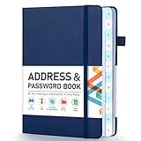 Address Book, Address and Password Keeper Book with Alphabetical Tabs, Hardcover Telephone Book Address Organizer Record with Pocket, Colored Pages, 5.3" x 7.7", Navy Blue
