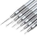 Komall Metallic Nail Art Brushes, 6Pcs Non Slip Liner Brush Set, UV Gel Polish Painting Art Design Pen for Long Lines, Thin Details, Fine Drawing Sizes 5/7/9/11/20/25mm(Silver)