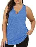 FOREYOND Plus Size Workout Tank Tops for Women V Neck Sleeveless Yoga Gym Tops Loose Fit Athletic Tops Exercise Gym Activewear, Blue, 1XL