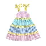Summer Dress Toddler Baby Girl Sleeveless Dress Halter Sundress Plaid Midi Dress Little Girl Casual Dresses (Pink, 6-12 Months)