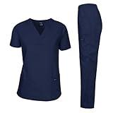 Dagacci Medical Uniform Womens and Mens Scrub Set Unisex Medical Scrub Shirt Top and Pant, Navy, Small, Short Sleeve