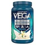 Vega Protein + Supergreens - 20g Plant-Based Protein, Vanilla, 25 Servings, Real Greens & Veggies, Vegan Keto, 0g Added Sugar, Non-GMO, Gluten Free, Dairy Free, 1.7lbs (Packaging May Vary)