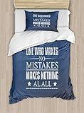 Ambesonne Wording Duvet Cover Sets, Wise Words About Learning from Your Mistakes with Vintage Hipster Design, Bedding Set with 2 Duvet Covers & 2 Pillowcases, 2 Pack Twin Size, Blue Umber White